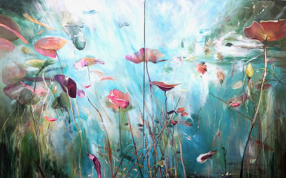 Beneath the Water Lies the Truth 96x60in Acrylic diptych, $15000 